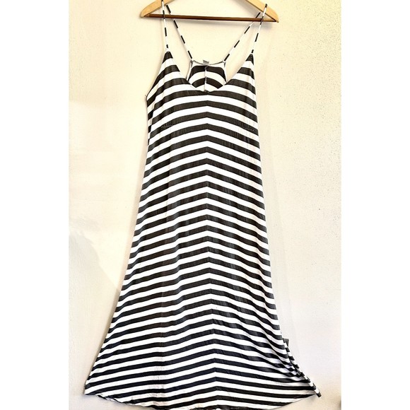 Old Navy Women's Gray Stripped Chiffon Spaghetti Straps‎ Maxi Sundress Dress XL - Picture 1 of 6